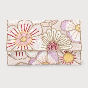 Lulus Bead Beautiful Blush Pink Multi Floral Beaded Clutch